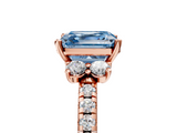 Rose gold Fancy Blue Asscher  Diamond Three-Stone Pave Band with Four-Prong Setting_21