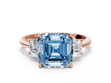 Rose gold Fancy Blue Asscher  Diamond Three-Stone Ring with Trapezoid Side Stones and Prong Setting_51