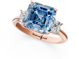Rose gold Fancy Blue Asscher  Diamond Three-Stone Ring with Trapezoid Side Stones and Prong Setting_52