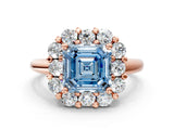 Rose gold Fancy Blue Asscher  Halo Cluster Diamond Engagement Ring with Prong Setting and Polished Band_20