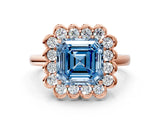 Rose gold Fancy Blue Asscher  Halo Cluster Diamond Engagement Ring with Solitaire Band and Prong Setting_24
