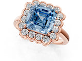 Rose gold Fancy Blue Asscher  Halo Cluster Diamond Engagement Ring with Solitaire Band and Prong Setting_25