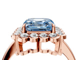 Rose gold Fancy Blue Asscher  Halo Cluster Diamond Engagement Ring with Solitaire Band and Prong Setting_28