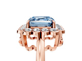 Rose gold Fancy Blue Asscher  Halo Cluster Diamond Engagement Ring with Solitaire Band and Prong Setting_29