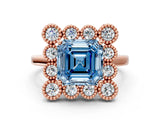 Rose gold Fancy Blue Asscher  Halo Diamond Cluster Engagement Ring with Milgrain Bezel Setting and Solitaire Band_27