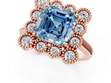 Rose gold Fancy Blue Asscher  Halo Diamond Cluster Engagement Ring with Milgrain Bezel Setting and Solitaire Band_28