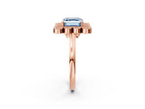 Rose gold Fancy Blue Asscher  Halo Diamond Cluster Engagement Ring with Milgrain Bezel Setting and Solitaire Band_29