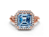 Rose gold Fancy Blue Asscher  Halo Diamond Engagement Ring with Filigree Band and Four-Prong Setting_69
