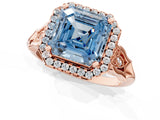 Rose gold Fancy Blue Asscher  Halo Diamond Engagement Ring with Filigree Band and Four-Prong Setting_70