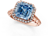 Rose gold Fancy Blue Asscher  Halo Diamond Engagement Ring with Intricate Filigree Band and Four-Prong Setting_18