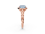 Rose gold Fancy Blue Asscher  Halo Diamond Engagement Ring with Intricate Filigree Band and Four-Prong Setting_19