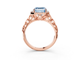 Rose gold Fancy Blue Asscher  Halo Diamond Engagement Ring with Intricate Filigree Band and Four-Prong Setting_20
