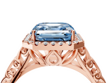 Rose gold Fancy Blue Asscher  Halo Diamond Engagement Ring with Intricate Filigree Band and Four-Prong Setting_21