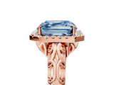 Rose gold Fancy Blue Asscher  Halo Diamond Engagement Ring with Intricate Filigree Band and Four-Prong Setting_22