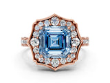 Rose gold Fancy Blue Asscher  Halo Diamond Engagement Ring with Milgrain Band and Four-Prong Setting_29