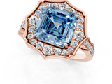 Rose gold Fancy Blue Asscher  Halo Diamond Engagement Ring with Milgrain Band and Four-Prong Setting_30