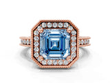 Rose gold Fancy Blue Asscher  Halo Diamond Engagement Ring with Milgrain Pave Band and Four-Prong Setting_75