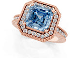 Rose gold Fancy Blue Asscher  Halo Diamond Engagement Ring with Milgrain Pave Band and Four-Prong Setting_76