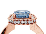Rose gold Fancy Blue Asscher  Halo Diamond Engagement Ring with Milgrain Pave Band and Four-Prong Setting_79
