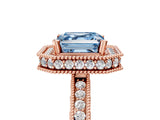 Rose gold Fancy Blue Asscher  Halo Diamond Engagement Ring with Milgrain Pave Band and Four-Prong Setting_80