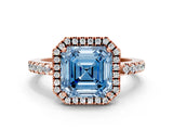 Rose gold Fancy Blue Asscher  Halo Diamond Engagement Ring with Pavé Band and Four-Prong Setting_20