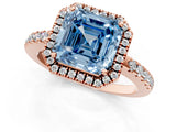 Rose gold Fancy Blue Asscher  Halo Diamond Engagement Ring with Pavé Band and Four-Prong Setting_21