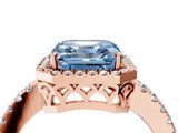 Rose gold Fancy Blue Asscher  Halo Diamond Engagement Ring with Pavé Band and Four-Prong Setting_24