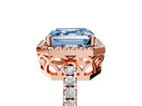 Rose gold Fancy Blue Asscher  Halo Diamond Engagement Ring with Pavé Band and Four-Prong Setting_25