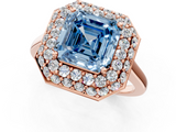 Rose gold Fancy Blue Asscher  Halo Diamond Engagement Ring with Solitaire Band and Four-Prong Setting_18