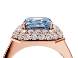 Rose gold Fancy Blue Asscher  Halo Diamond Engagement Ring with Solitaire Band and Four-Prong Setting_21