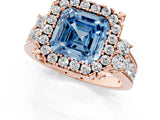 Rose gold Fancy Blue Asscher  Halo Diamond Engagement Ring with Split Shank and Four-Prong Setting 1