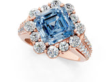 Rose gold Fancy Blue Asscher  Halo Diamond Engagement Ring with Split Shank and Prong Setting_48
