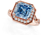 Rose gold Fancy Blue Asscher  Halo Diamond Engagement Ring with Twisted Band and Four-Prong Setting 1