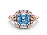 Rose gold Fancy Blue Asscher  Halo Diamond Engagement Ring with Vintage-Inspired Band and Four-Prong Setting_3