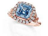 Rose gold Fancy Blue Asscher  Halo Diamond Engagement Ring with Vintage-Inspired Band and Four-Prong Setting_4