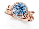Rose gold Fancy Blue Asscher  Halo Diamond Floral Band with Four-Prong Setting_36
