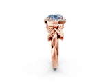 Rose gold Fancy Blue Asscher  Halo Diamond Floral Band with Four-Prong Setting_37