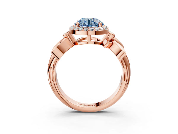Rose Gold Asscher Cut Halo Engagement Ring Setting for Fancy Blue Center with Floral Leaf Shoulders