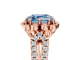 Rose gold Fancy Blue Asscher  Halo Diamond Floral Split Shank Engagement Ring