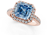 Rose gold Fancy Blue Asscher  Halo Diamond Pavé Band Ring with Prong Setting_1