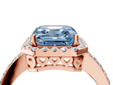 Rose gold Fancy Blue Asscher  Halo Diamond Pavé Band Ring with Prong Setting_4