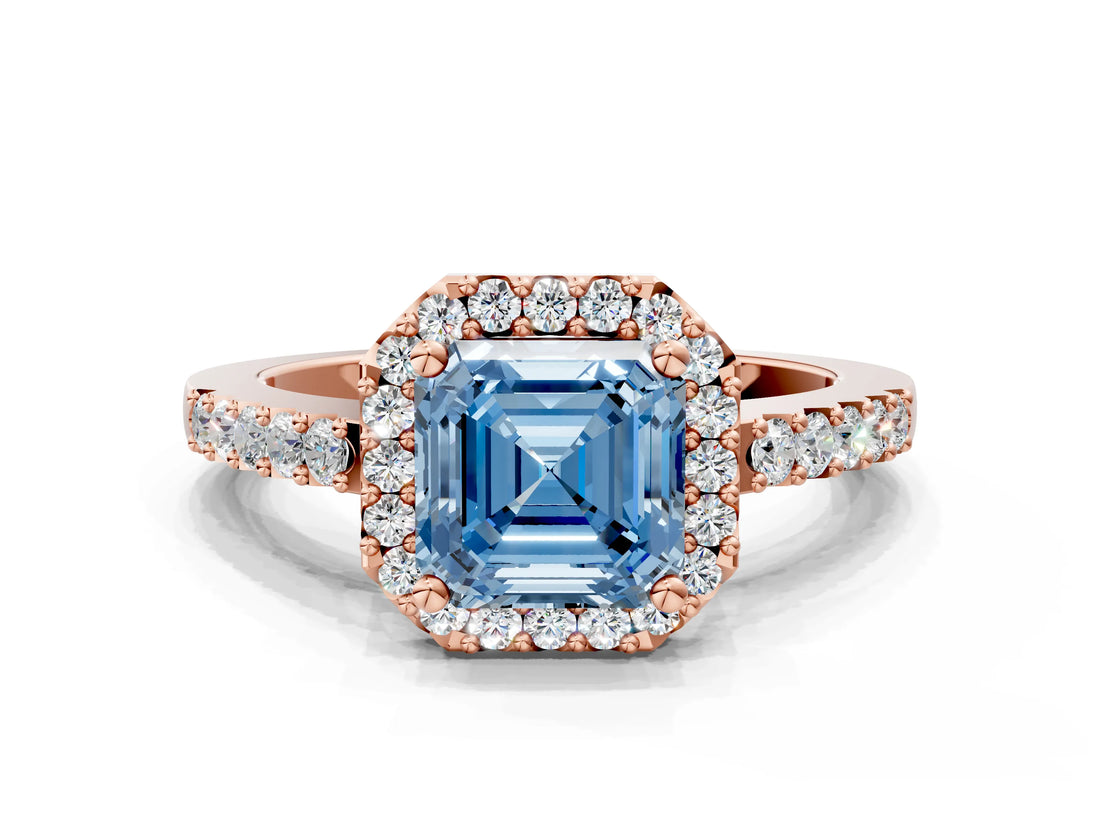 Rose gold Fancy Blue Asscher  Halo Diamond Pavé Solitaire Ring_81