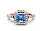 Rose gold Fancy Blue Asscher  Halo Diamond Pavé Solitaire Ring_81