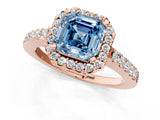 Rose gold Fancy Blue Asscher  Halo Diamond Pavé Solitaire Ring_82