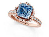 Rose gold Fancy Blue Asscher  Halo Diamond Pave Band Ring with Four-Prong Setting_16