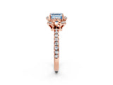 Rose gold Fancy Blue Asscher  Halo Diamond Pave Band Ring with Four-Prong Setting_17