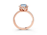 Rose gold Fancy Blue Asscher  Halo Diamond Pave Band Ring with Four-Prong Setting_18