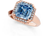 Rose gold Fancy Blue Asscher  Halo Diamond Ring with Cathedral Band and Four-Prong Setting_83