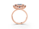Rose gold Fancy Blue Asscher  Halo Diamond Ring with Milgrain Edge and Round Prong Setting_80