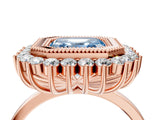 Rose gold Fancy Blue Asscher  Halo Diamond Ring with Milgrain Edge and Round Prong Setting_81
